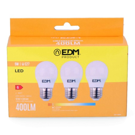 Confezione da 3 lampadine LED EDM 98201 G 35 W 5 W 50 W E27 3200 Lm Ø 4,5 x 8 cm (3200 K)