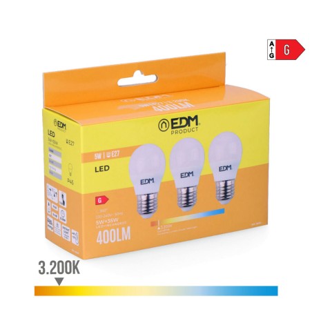 Confezione da 3 lampadine LED EDM 98201 G 35 W 5 W 50 W E27 3200 Lm Ø 4,5 x 8 cm (3200 K)