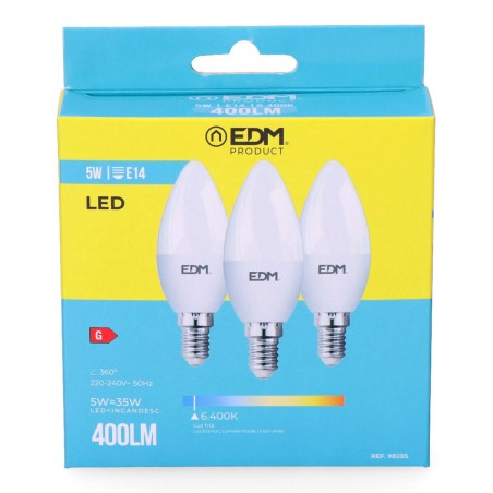 Confezione da 3 lampadine LED EDM 98205 G 35 W 5 W 50 W E14 400 lm Ø 3,6 x 10 cm (6400 K)