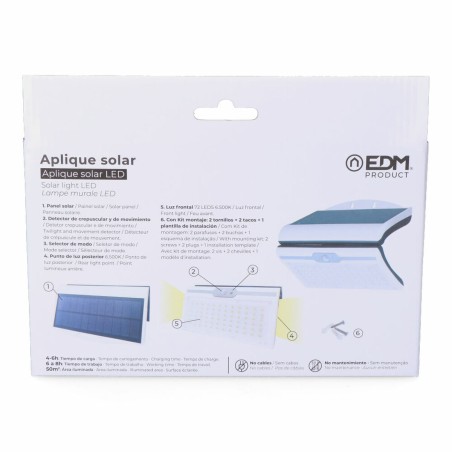 Applique LED EDM 31848 Bianco 6 W 430 Lm 6500 lm Solare Sensore di Movimento 6500 K
