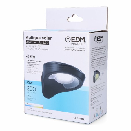 Applique LED EDM 31852 Nero 2 W 1,8 W 200 Lm 155 Lm Solare Sensore di Movimento (6500 K)