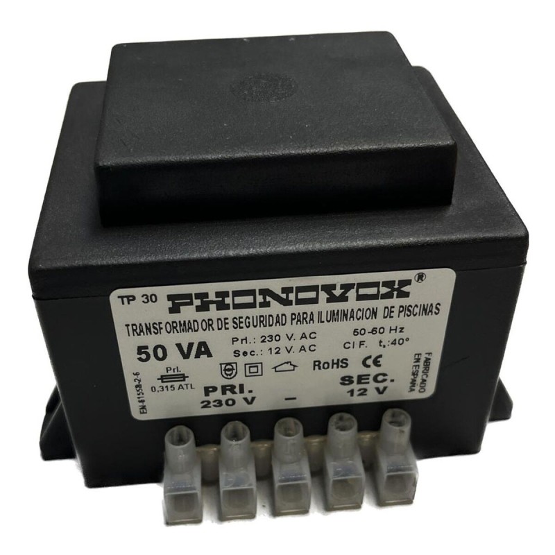 Trasformatore di sicurezza per l'illuminazione delle piscine PHONOVOX tp31050 50 VA 12 V 230 V 50-60 Hz 9,8 x 7,9 x 6,4 cm Trasformatore di sicurezza per l'illuminazione delle piscine PHONOVOX tp31050 50 VA 12 V 230 V 50-60 Hz 9,8 x 7,9 x 6,4 cm