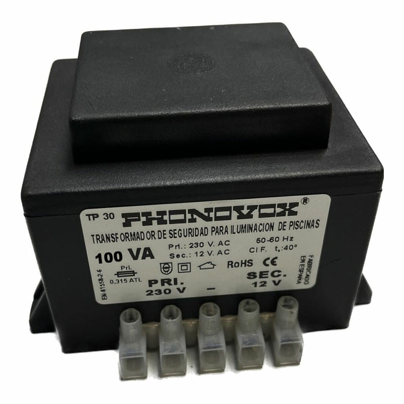 Trasformatore di sicurezza per l'illuminazione delle piscine PHONOVOX tp31100 100 VA 12 V 230 V 50-60 Hz 9,8 x 7,9 x 7,4 cm Trasformatore di sicurezza per l'illuminazione delle piscine PHONOVOX tp31100 100 VA 12 V 230 V 50-60 Hz 9,8 x 7,9 x 7,4 cm