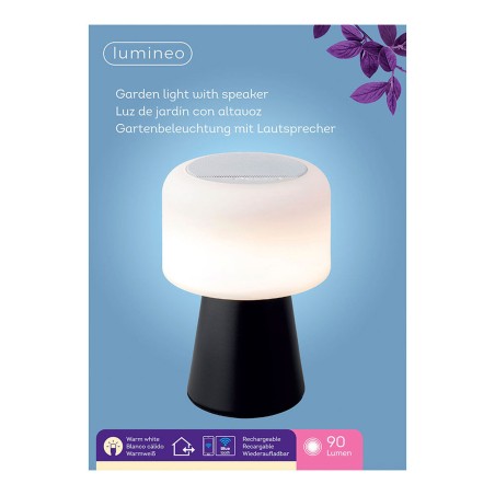 Lampada LED con altoparlante Bluetooth e caricabatterie senza fili Lumineo 894415 Nero Ricaricabile