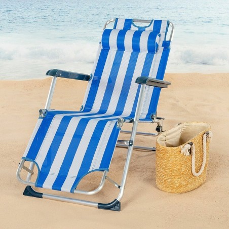 Lettino reclinabile Aktive textilene Alluminio Azzurro Bianco 153 x 47 x 33 cm
