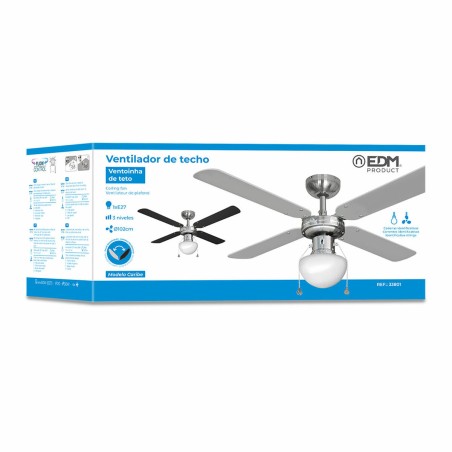 Ventilatore da Soffitto con Luce EDM 33801 Caribe Argentato 50 W