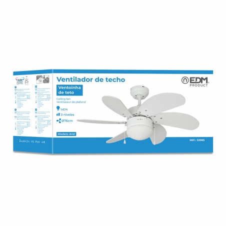 Ventilatore da Soffitto con Luce EDM 33985 Aral Bianco 50 W