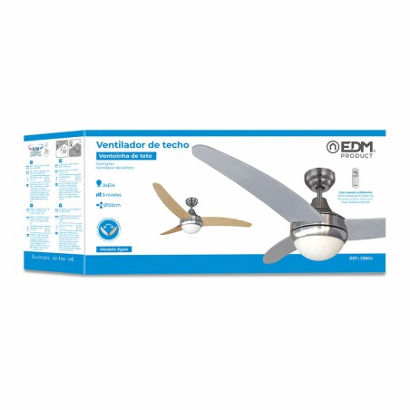 Ventilatore da Soffitto con Luce EDM 33804 Egeo Argentato 60 W