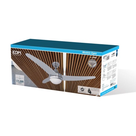 Ventilatore da Soffitto con Luce EDM 33804 Egeo Argentato 60 W