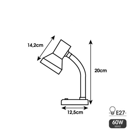 Lampada da scrivania EDM 30250 London Nero Metallo 60 W 12,5 x 20 cm E27 Flexo/Lampada da scrivania (1 Unità)