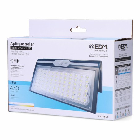 Applique da Parete EDM 31849 Nero 6 W 430 Lm 6500 lm Sensore di Movimento Solare (6500 K)