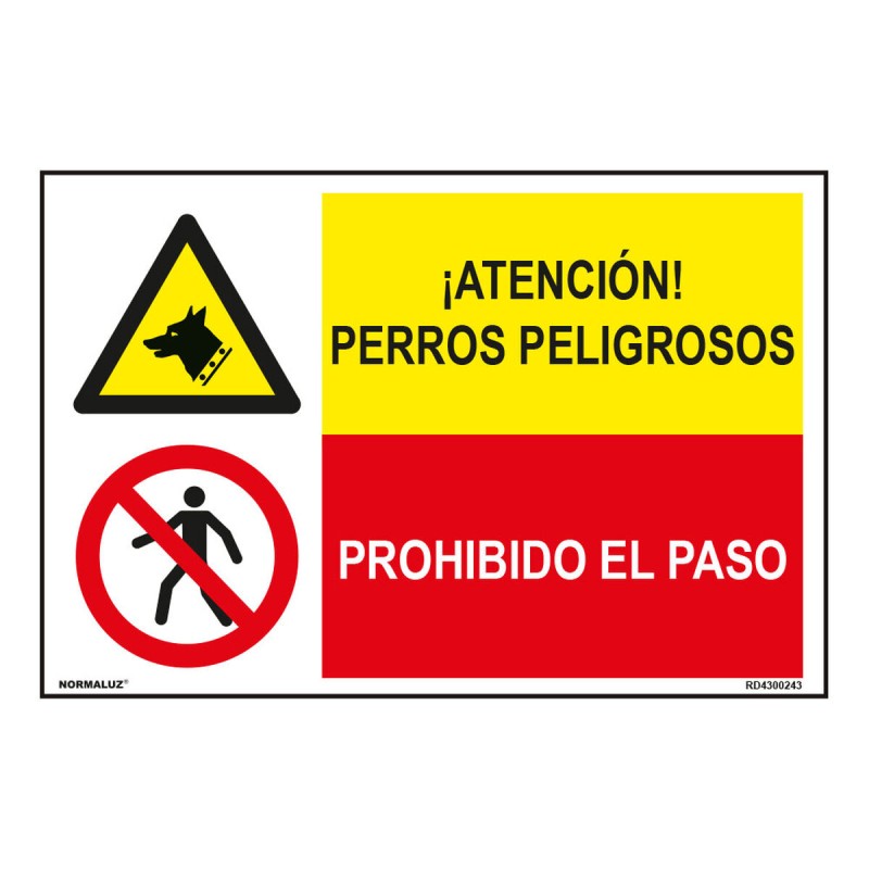 Insegna Normaluz Perros Peligrosos / Prohibido El Paso 60 x 40 cm Insegna Normaluz Perros Peligrosos / Prohibido El Paso 60 x 40 cm