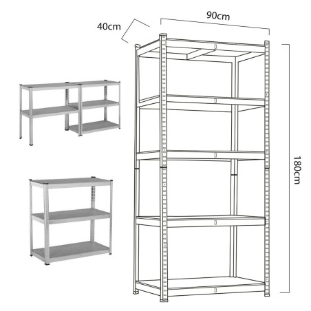 Scaffale Greenblue GB378 180 x 90 x 40 cm Grigio acciaio galvanizzato Legno MDF 75 Kg