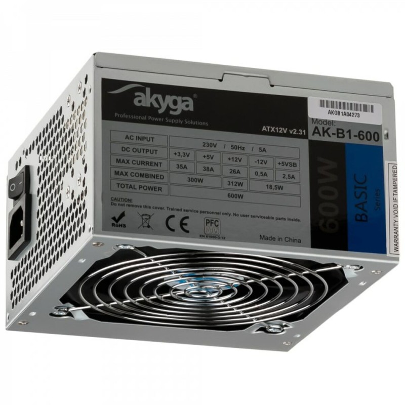 Fonte di Alimentazione Akyga AK-B1-600 ATX 600 W RoHS Fonte di Alimentazione Akyga AK-B1-600 ATX 600 W RoHS