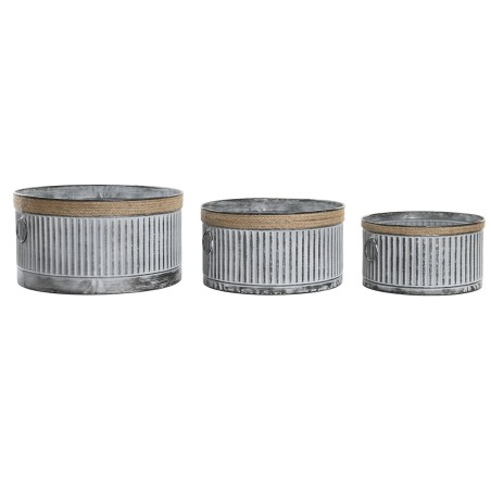 Set di vasi da fiori DKD Home Decor Marrone Grigio Metallo Corda Vintage Consumato 38 x 38 x 21 cm
