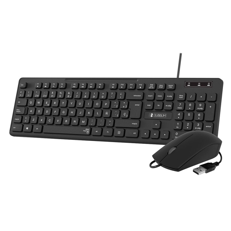 Tastiera e Mouse Subblim SLIM Nero QWERTY Tastiera e Mouse Subblim SLIM Nero QWERTY