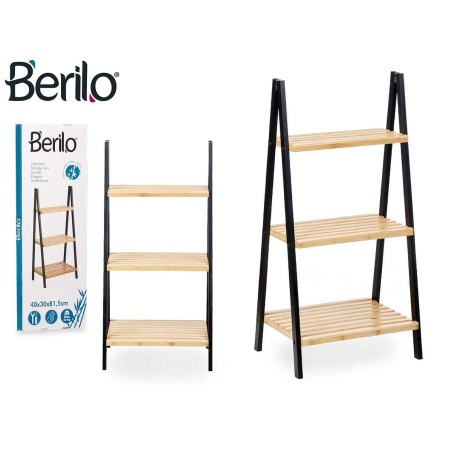 Scaffale da Bagno Berilo WR5504-3-430 Nero Naturale 40,3 x 81,5 x 30 cm