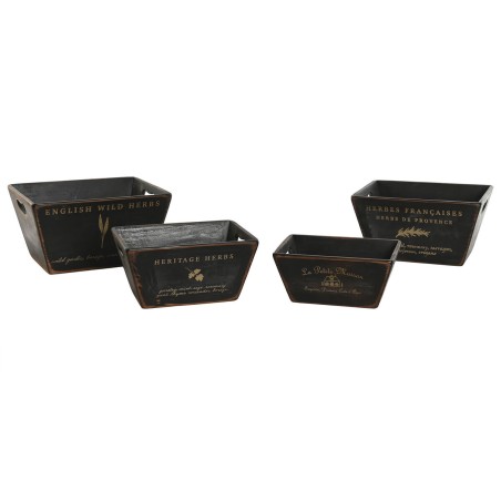 Scatole per conservare Home ESPRIT Nero Legno di abete 34 x 26 x 18 cm 4 Pezzi