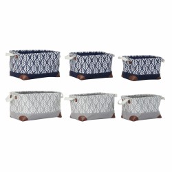 Cestino Multiuso DKD Home Decor Bianco Marrone Grigio Blu Marino Foglia della pianta Boho 40 x 30 x 24 cm Plastica 3 Pezzi (2 Un