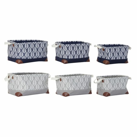 Cestino Multiuso DKD Home Decor Bianco Marrone Grigio Blu Marino Foglia della pianta Boho 40 x 30 x 24 cm Plastica 3 Pezzi (2 Un