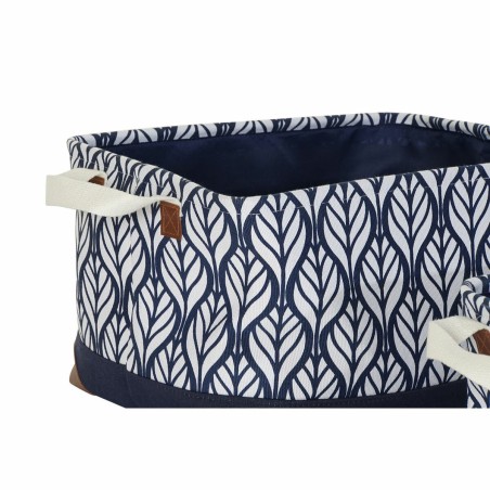Cestino Multiuso DKD Home Decor Bianco Marrone Grigio Blu Marino Foglia della pianta Boho 40 x 30 x 24 cm Plastica 3 Pezzi (2 Un