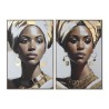 Quadro Home ESPRIT Bianco Marrone Dorato Coloniale Africana (2 Unità)