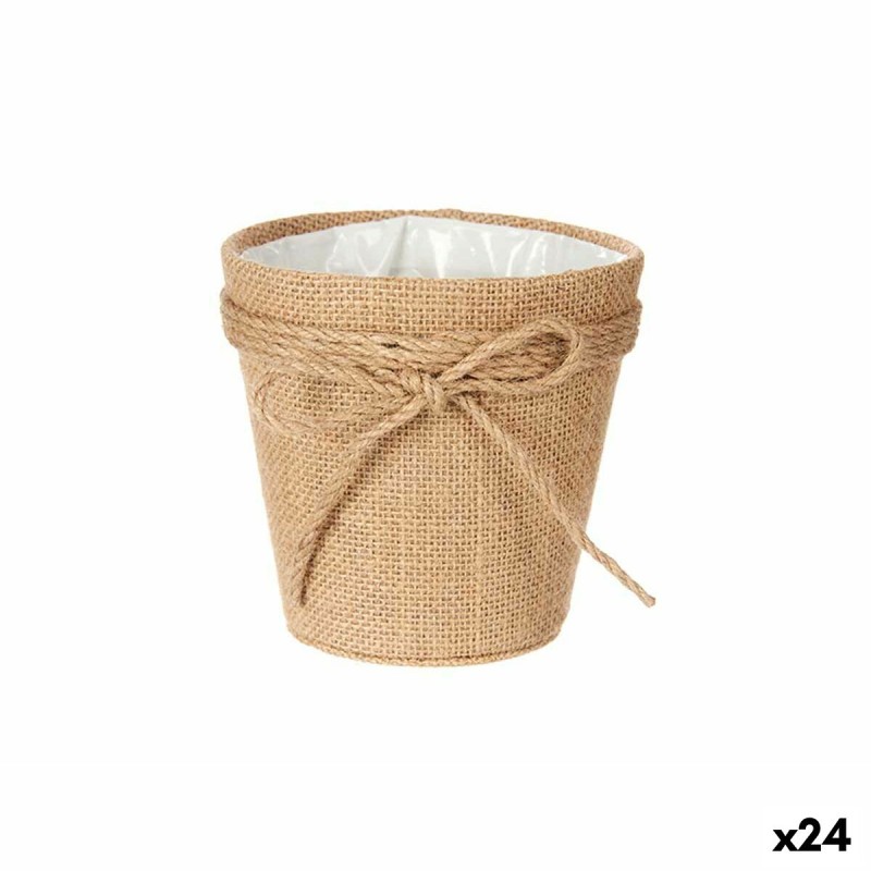 Vaso Fiocco 12,5 x 12 x 12,5 cm Marrone Corda Plastica 14 x 12,5 x 14 cm (24 Unità) Vaso Fiocco 12,5 x 12 x 12,5 cm Marrone Corda Plastica 14 x 12,5 x 14 cm (24 Unità)