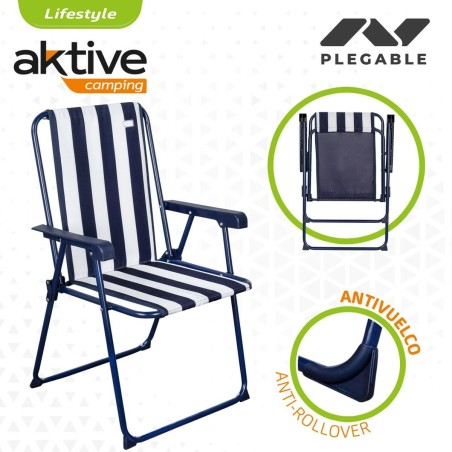 Sedia Pieghevole Aktive A strisce Bianco Blu Marino 43 x 85 x 47 cm (4 Unità)