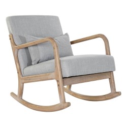 Sedia a Dondolo DKD Home Decor Grigio Naturale Grigio chiaro Lino Legno d'albero della gomma 66 x 88 x 78 cm