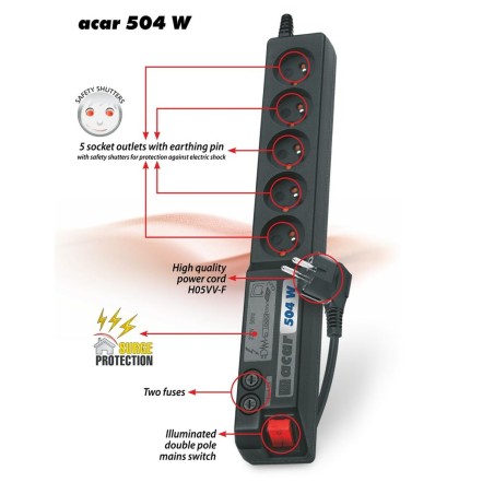 Multipresa 5 Prese con Interruttore Acar W0073 (3 m)