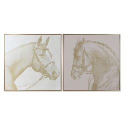 Quadro Home ESPRIT Beige Dorato Porporina Cavallo 103 x 4,5 x 103 cm (2 Unità)