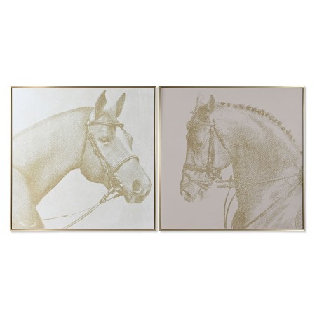 Quadro Home ESPRIT Beige Dorato Porporina Cavallo 103 x 4,5 x 103 cm (2 Unità)