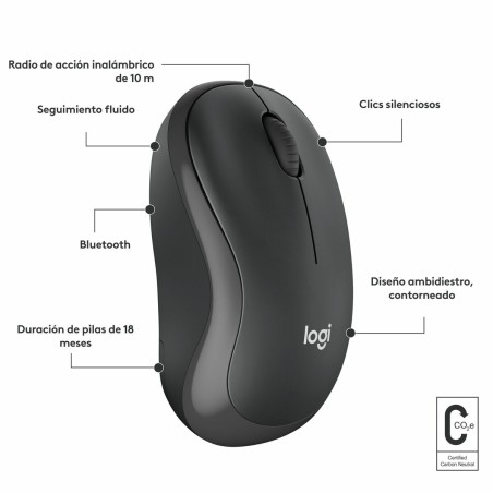 Mouse Bluetooth Wireless Logitech M240 Grafite Monocromatica