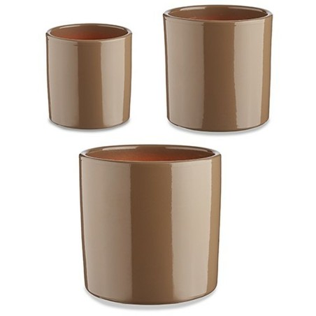 Set di Vasi Ibergarden CILINDRO-7006 Taupé Argilla Cilindro Ø 14 cm Ø 22 cm Ø 17 cm 3 Pezzi