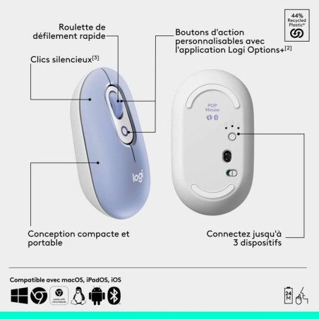 Mouse Bluetooth Wireless Logitech Pop Lilla