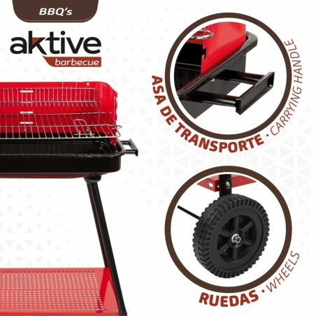 Barbecue a Carboni con Ruote Aktive Acciaio Plastica 66 x 44 x 85 cm Rettangolare Rosso
