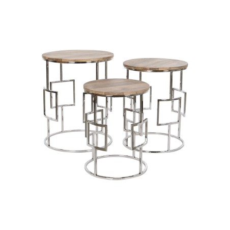 Set di 3 tavoli Home ESPRIT Marrone Argentato Naturale Acciaio Legno di mango 49,5 x 49,5 x 62 cm