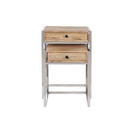 Set di 2 tavoli Home ESPRIT Marrone Argentato Naturale Acciaio Legno di mango 45,5 x 41 x 66,5 cm