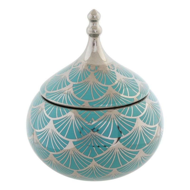 Scatola-Portagioie DKD Home Decor Porcellana Turchese 14 x 14 x 17 cm Scatola-Portagioie DKD Home Decor Porcellana Turchese 14 x 14 x 17 cm
