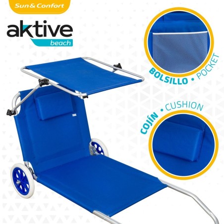 Sedia a Sdraio Pieghevole da Campeggio Aktive Azzurro 62 x 62 x 117 cm Carrello pieghevole Tenda (2 Unità)