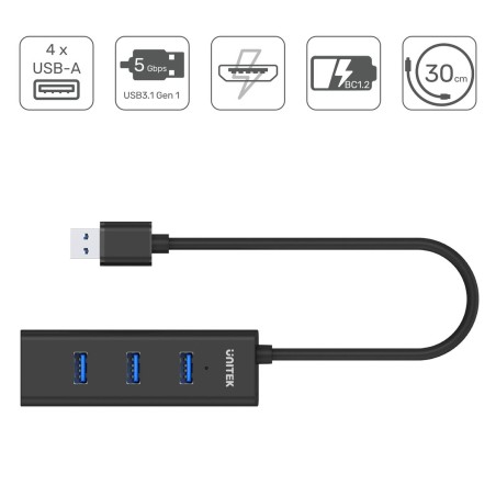 Hub USB 4 Porte Unitek Y-3089 Nero