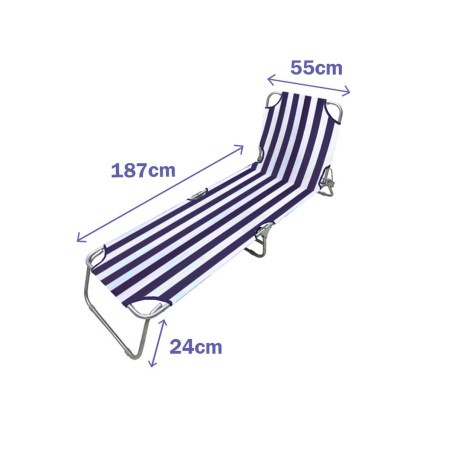 Marbueno Sdraio Pieghevole in Acciaio Righe Blu e Bianche Spiaggia e Piscina 187X55X24 cm 10020