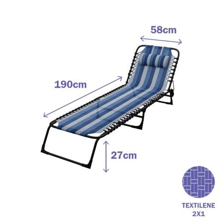 Marbueno Sdraio Pieghevole Acciaio Con Cuscino Giardino e Piscina 190X58X27 cm Righe Blu 10171