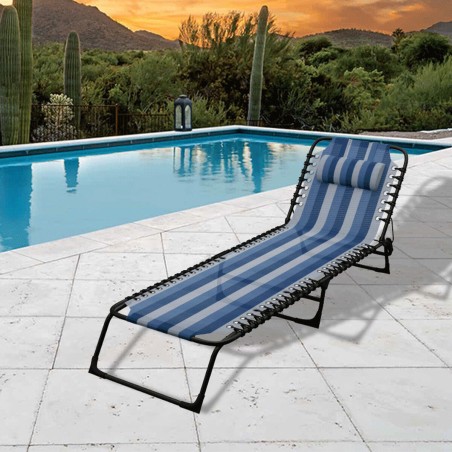 Marbueno Sdraio Pieghevole Acciaio Con Cuscino Giardino e Piscina 190X58X27 cm Righe Blu 10171