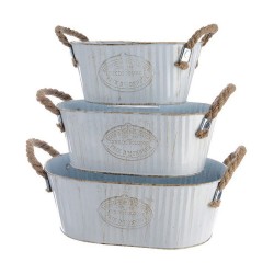 Set di vasi da fiori Decoris Bianco Metallo Corda Zinco Ovale Con manici (3 Pezzi)