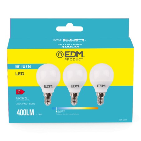 Confezione da 3 lampadine LED EDM 98202 G 35 W 5 W 50 W E14 400 lm Ø 4,5 x 8 cm (6400 K)