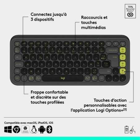 Tastiera Wireless Logitech Pop Icon Keys Grigio scuro AZERTY