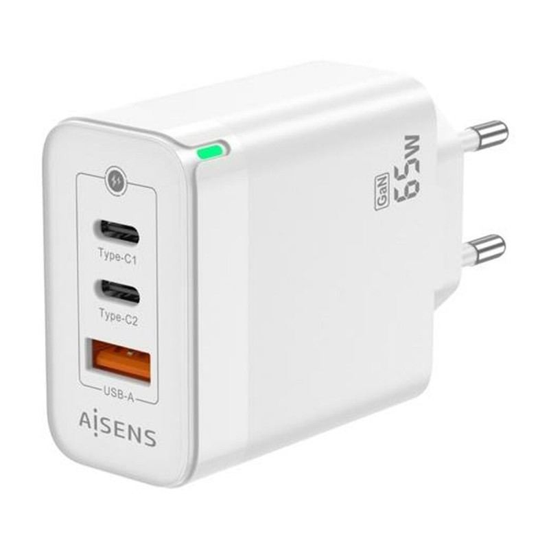 Caricabatterie da Parete Aisens Gan Bianco 65 W Caricabatterie da Parete Aisens Gan Bianco 65 W