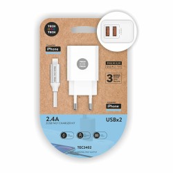 Caricabatterie da Parete + Cavo Lightning MFI Tech One Tech Doppia Lightning
