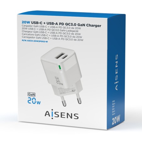 Caricabatterie da Parete Aisens ASCH-20W2P002-W Bianco 20 W
